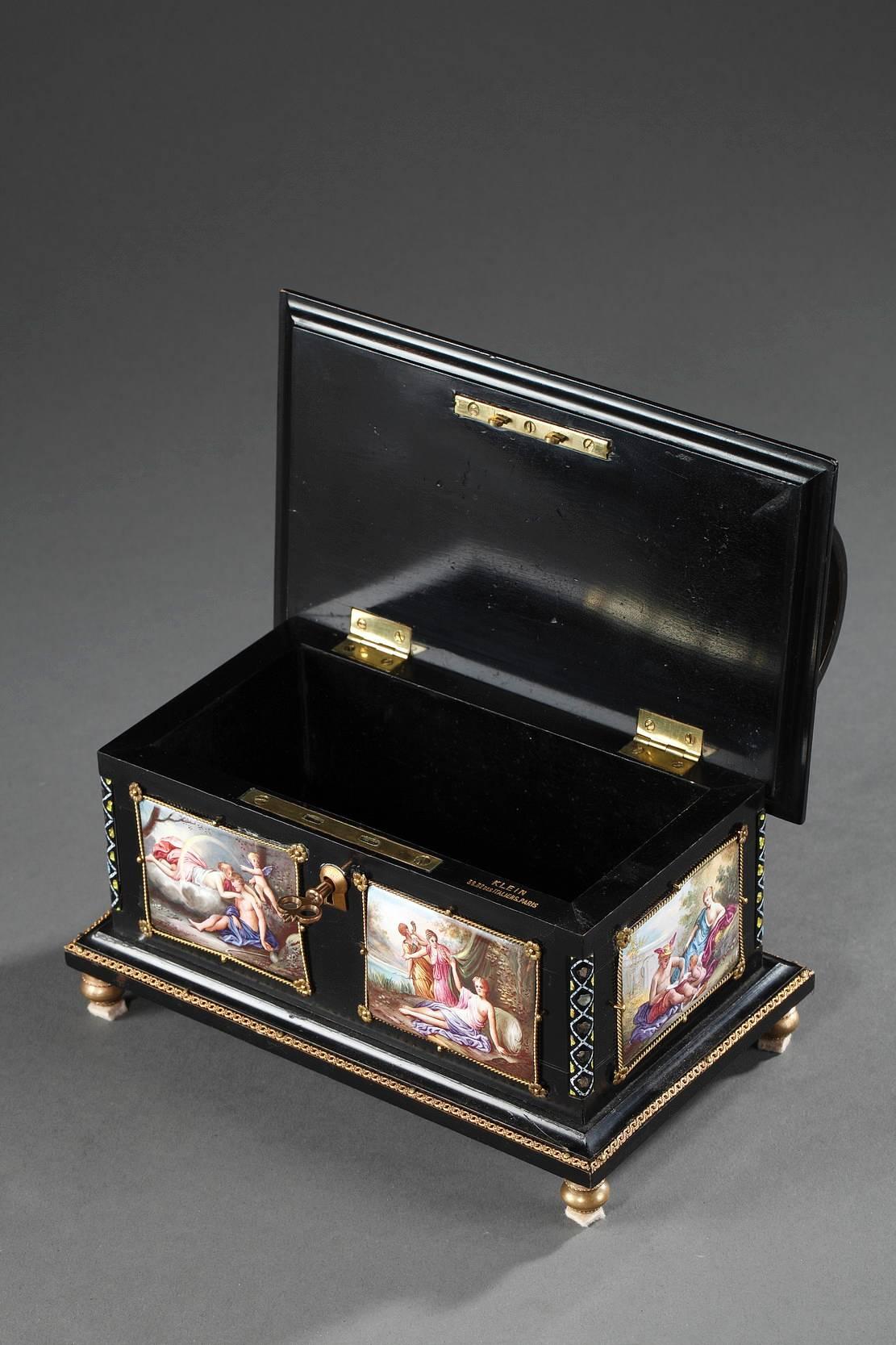 Gilt Enamel Coffer with Mythological Scenes Signed Klein in Paris, 19th Century