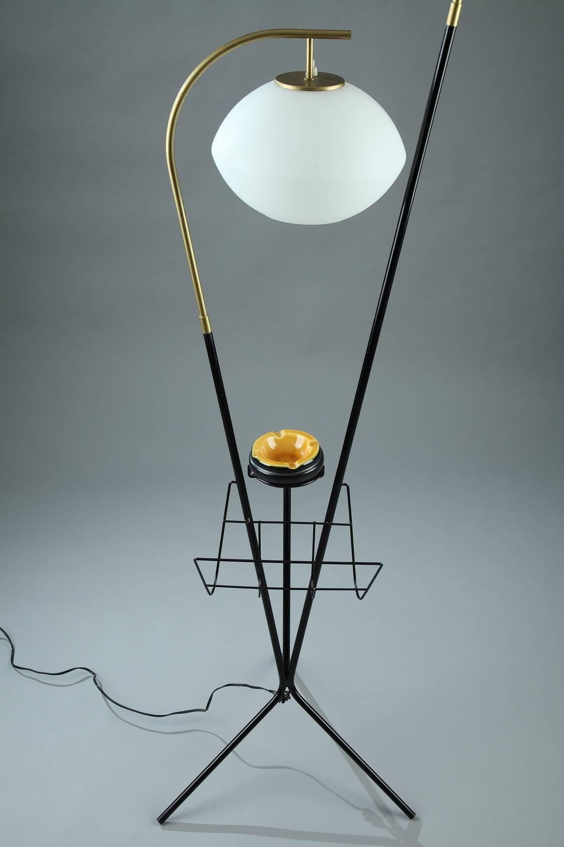 20th Century Double Floor-Lamp with Two Opaline Glasses Lampshades, 1950s