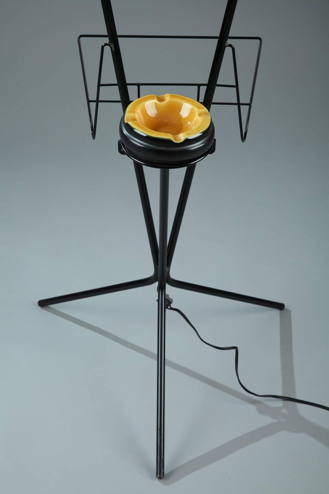 Double Floor-Lamp with Two Opaline Glasses Lampshades, 1950s 1