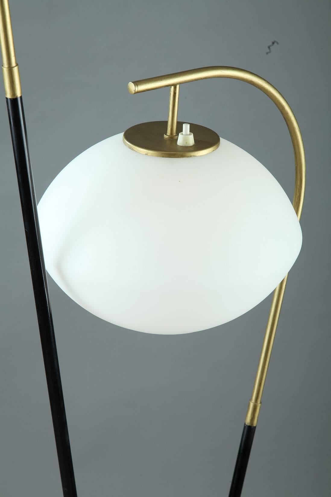 Double Floor-Lamp with Two Opaline Glasses Lampshades, 1950s 2