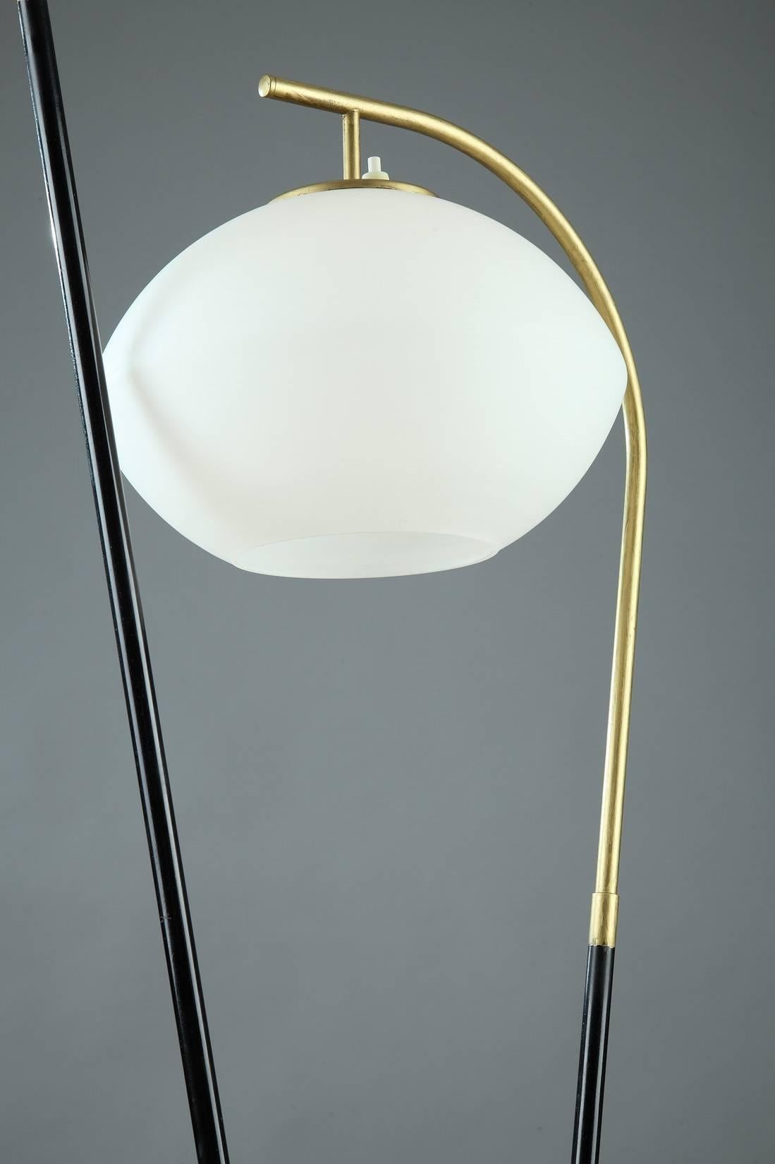 Double Floor-Lamp with Two Opaline Glasses Lampshades, 1950s 3
