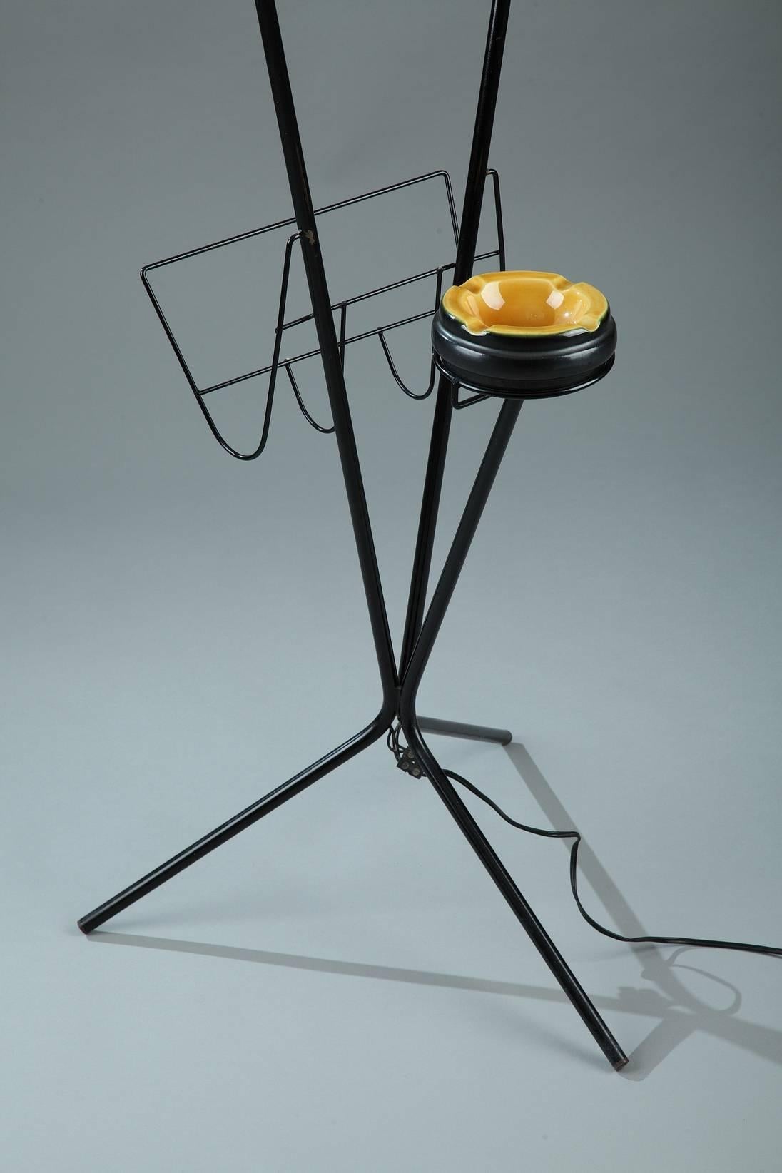 Double Floor-Lamp with Two Opaline Glasses Lampshades, 1950s 4