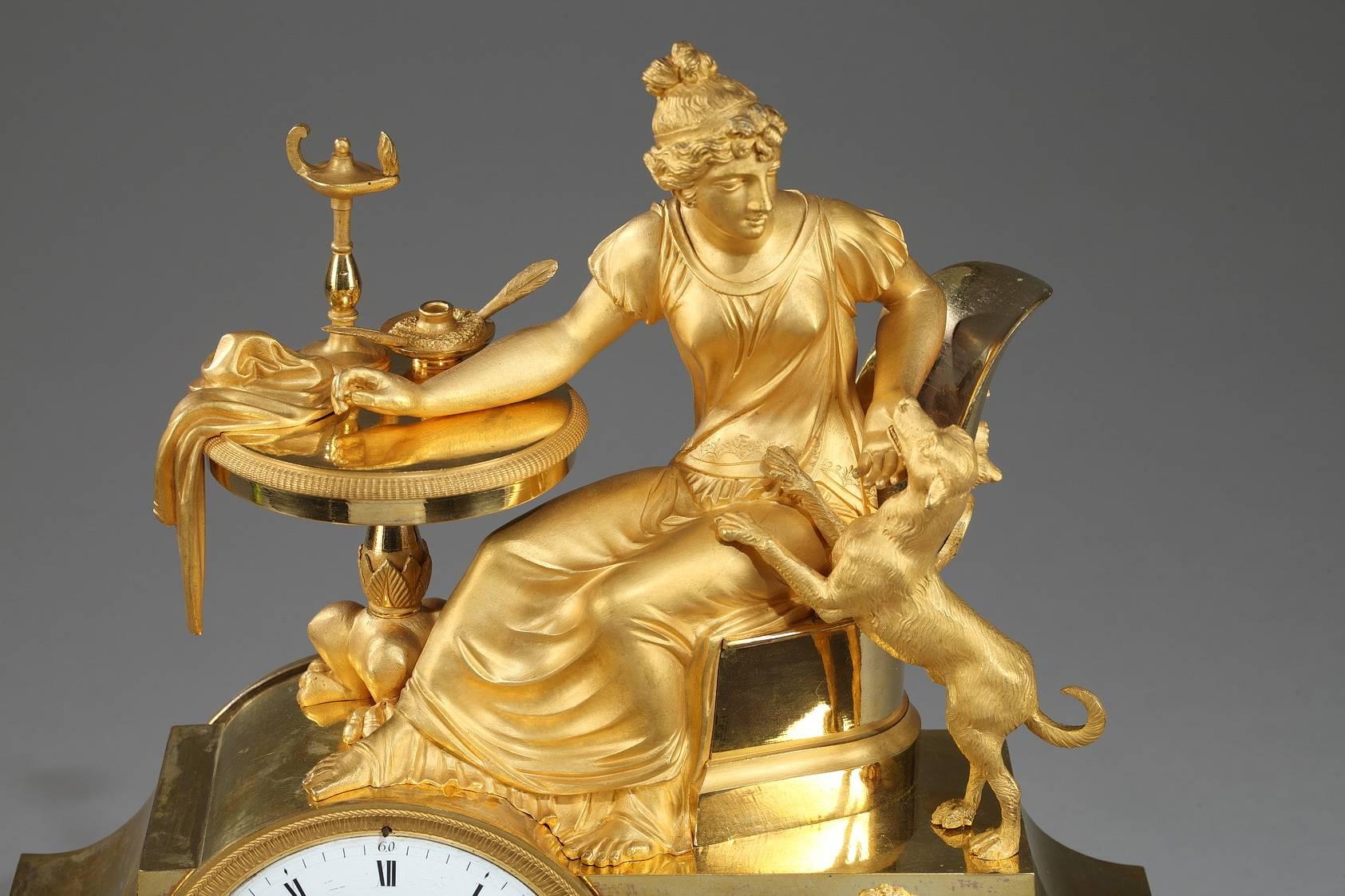 Empire Ormolu Figural Mantel Clock Fidelity In Good Condition In Paris, FR