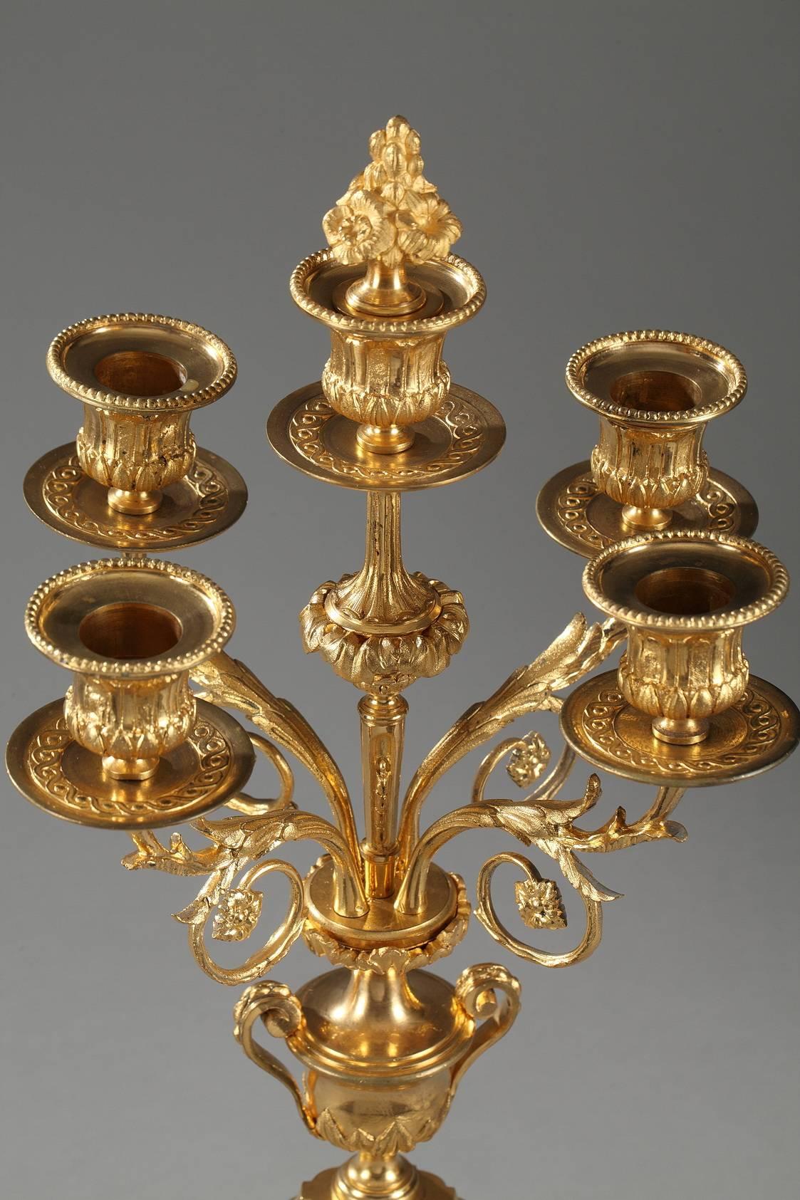 Clock and Pair of Candelabras in Louis XVI Style In Good Condition In Paris, FR