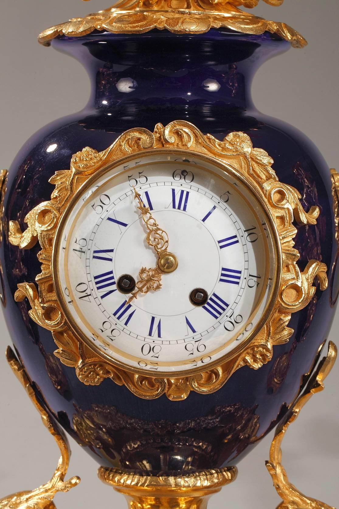 19th Century Blue Porcelain and Ormolu Clock and Candelabra 2