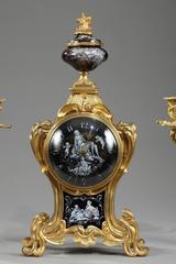 Napoleon III Clock and Candlesticks in Ormolu and Limoges Enamel