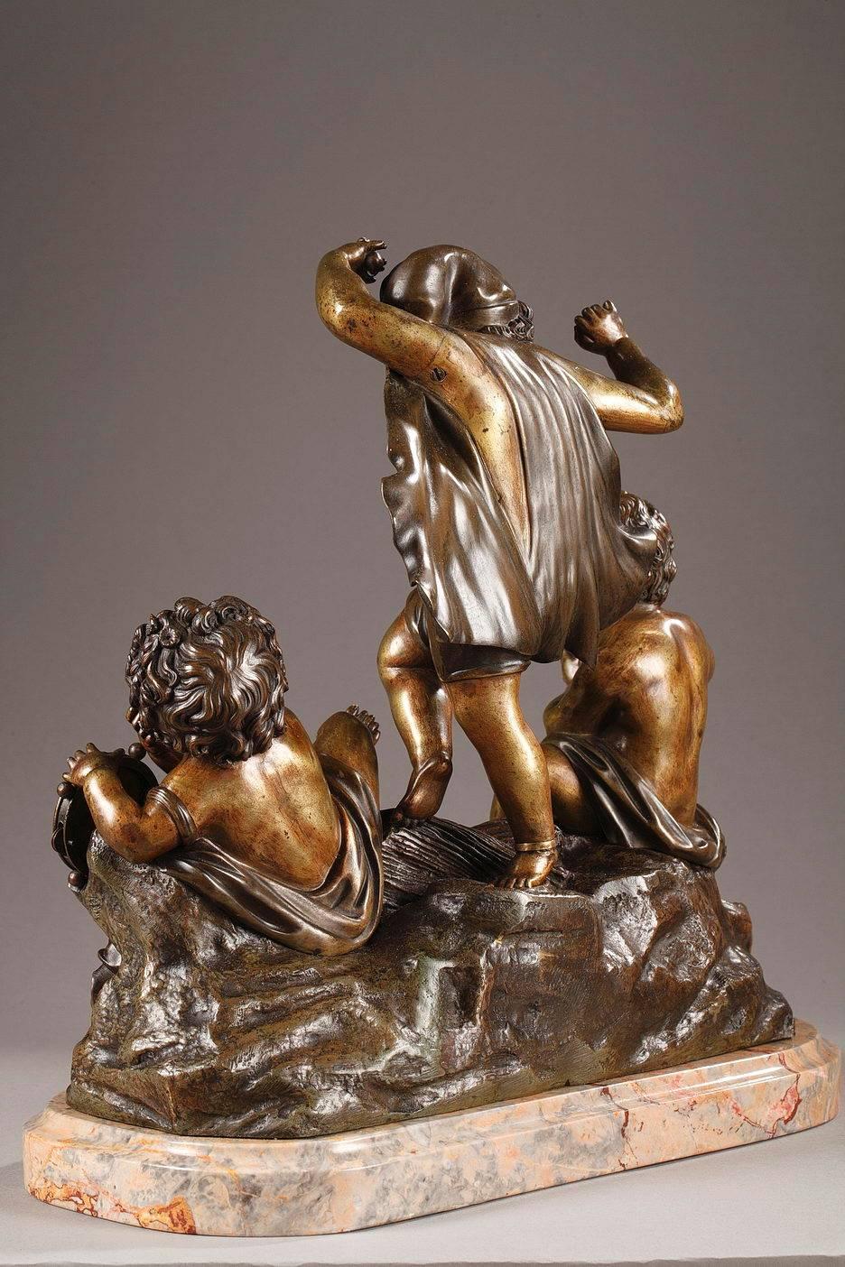 Louis XVI Late 19th Century Musical Cupids in Patinated Bronze and Marble