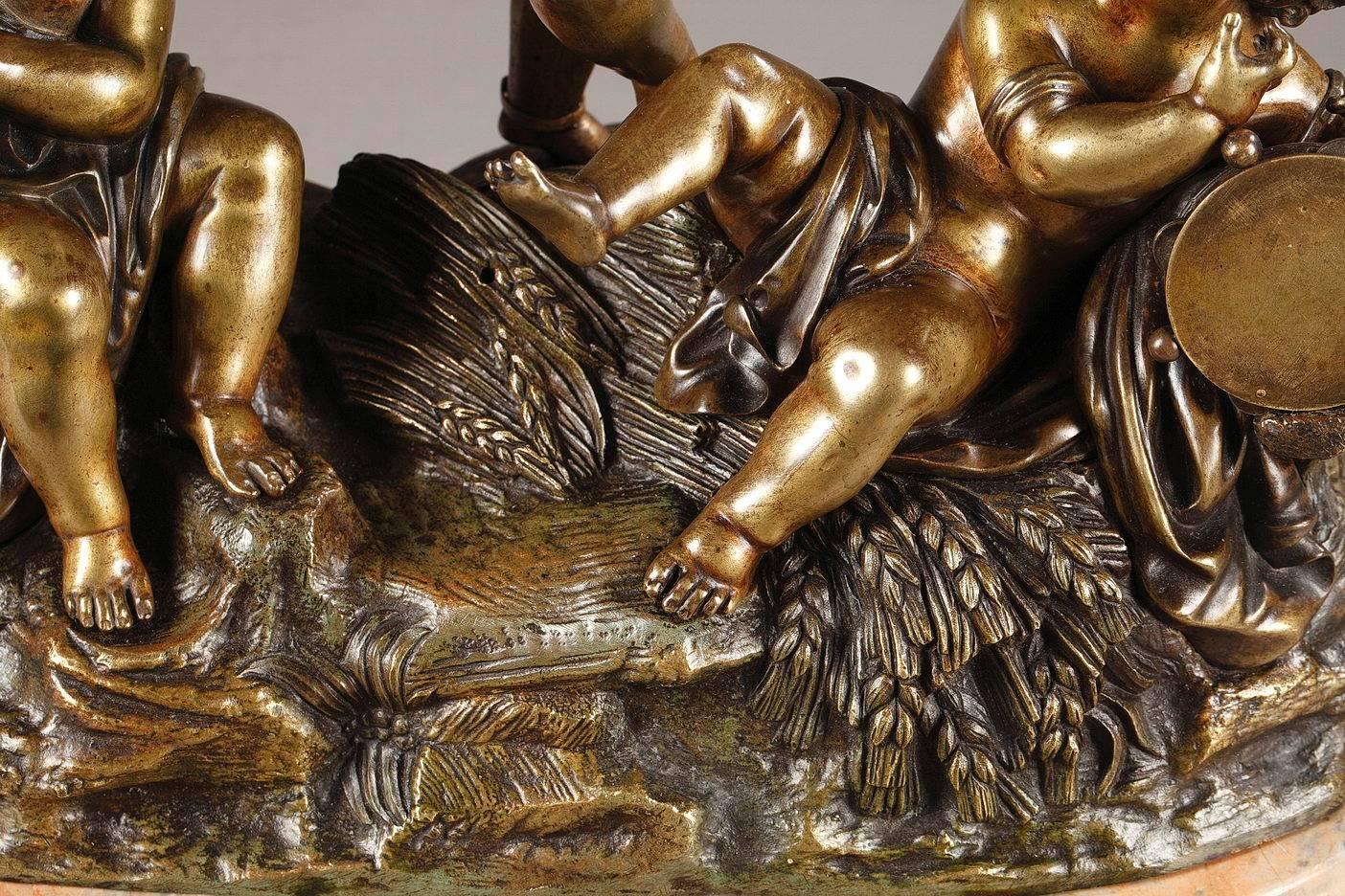 Late 19th Century Musical Cupids in Patinated Bronze and Marble In Good Condition In Paris, FR