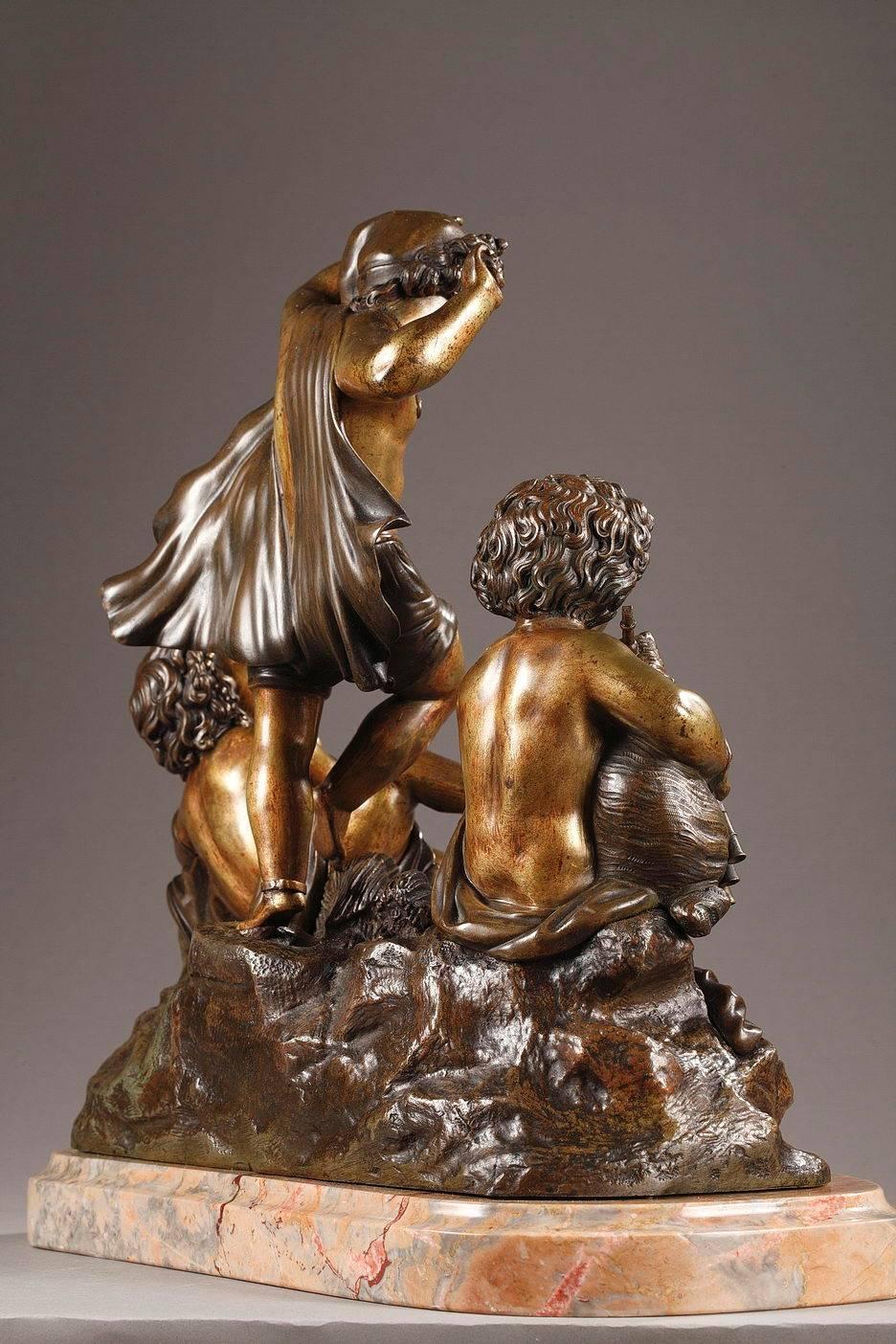 French Late 19th Century Musical Cupids in Patinated Bronze and Marble