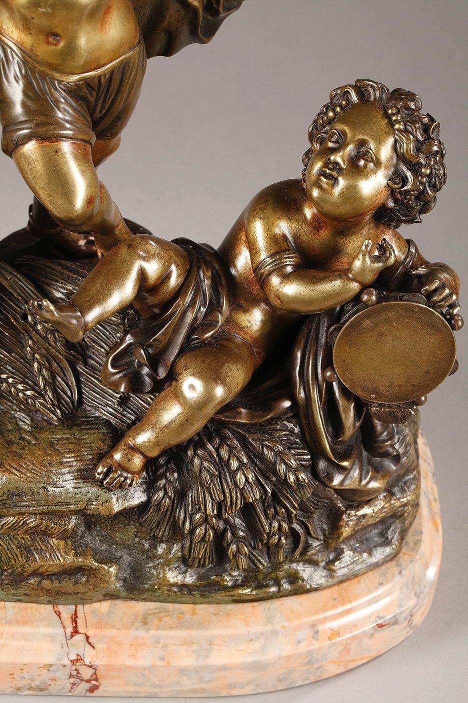 Late 19th Century Musical Cupids in Patinated Bronze and Marble 2