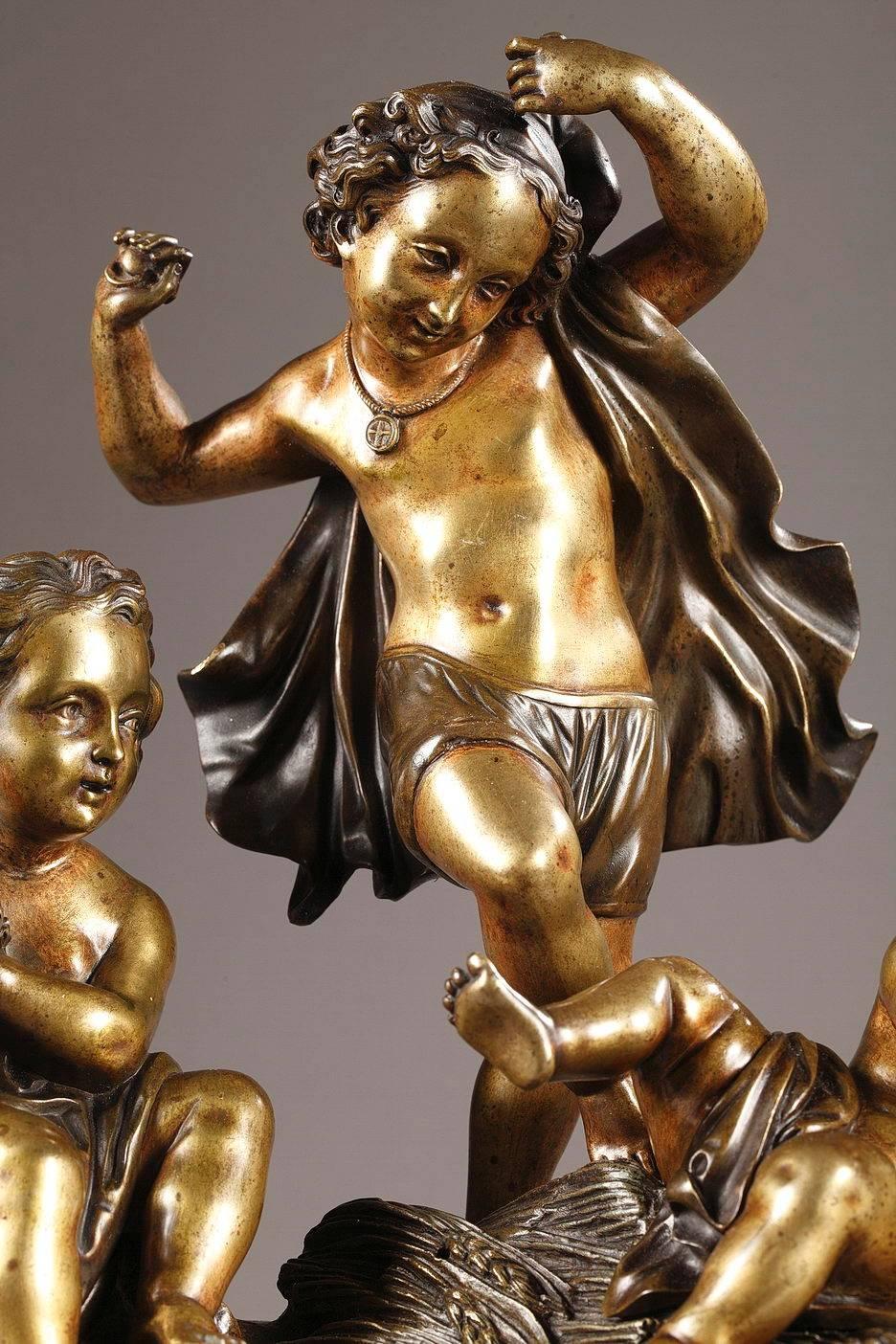 Late 19th Century Musical Cupids in Patinated Bronze and Marble 3
