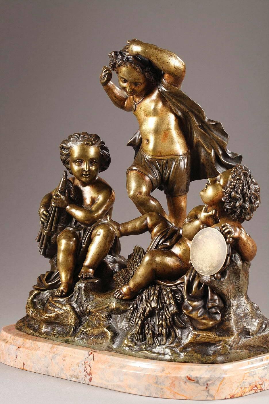 Late 19th Century Musical Cupids in Patinated Bronze and Marble 4