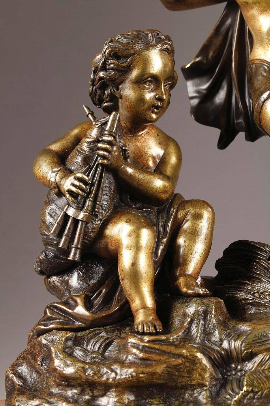 Late 19th Century Musical Cupids in Patinated Bronze and Marble 1