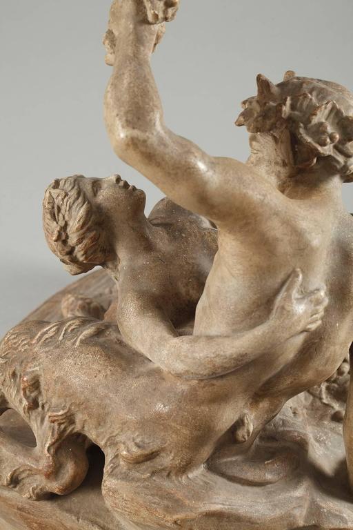 19th Century Nymph and Faun Group in Terracotta For Sale at 1stdibs