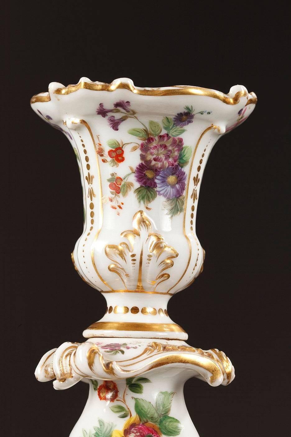 Louis Philippe Mid-19th Century Pair of Porcelain Candlesticks by Jacob Petit