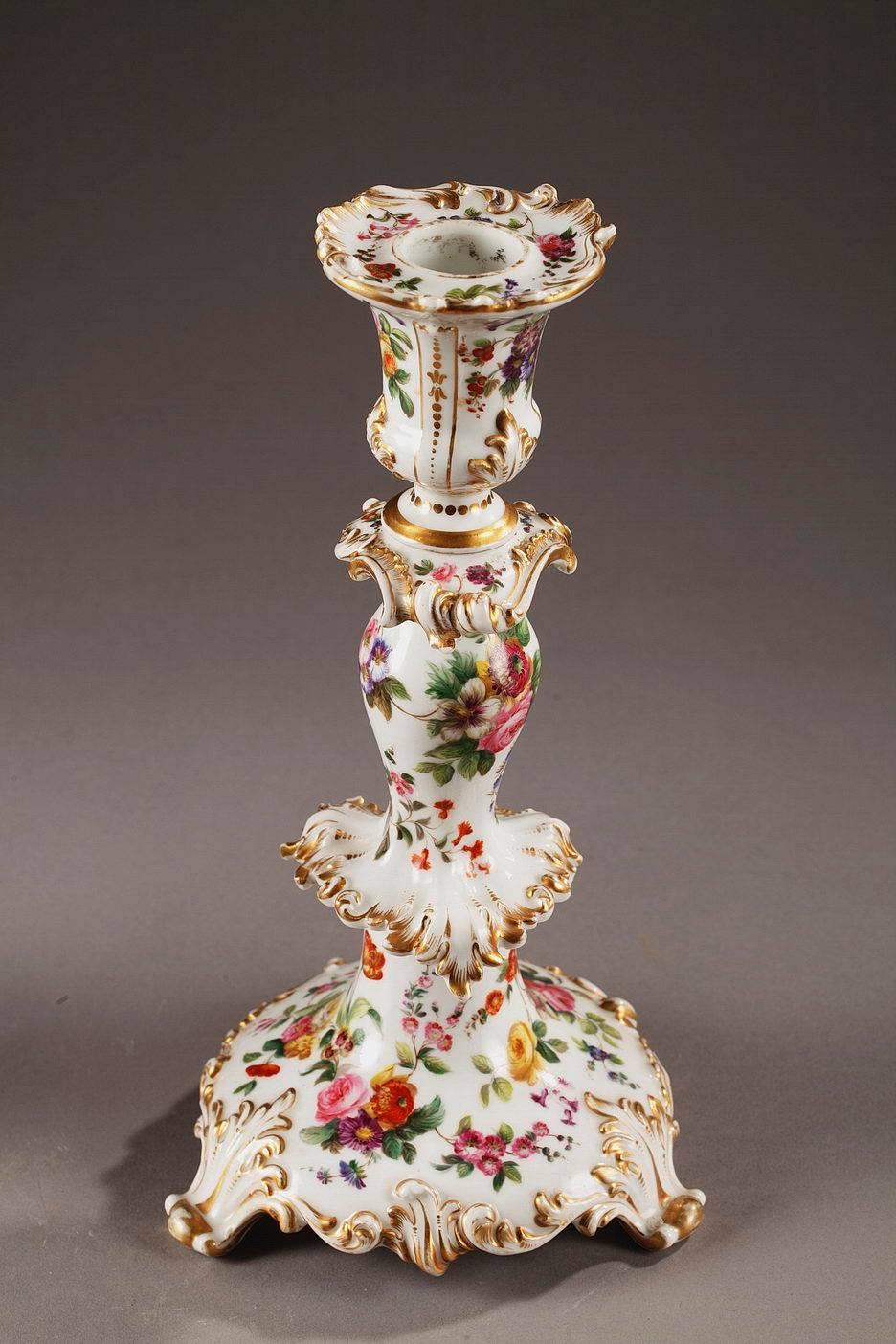French Mid-19th Century Pair of Porcelain Candlesticks by Jacob Petit