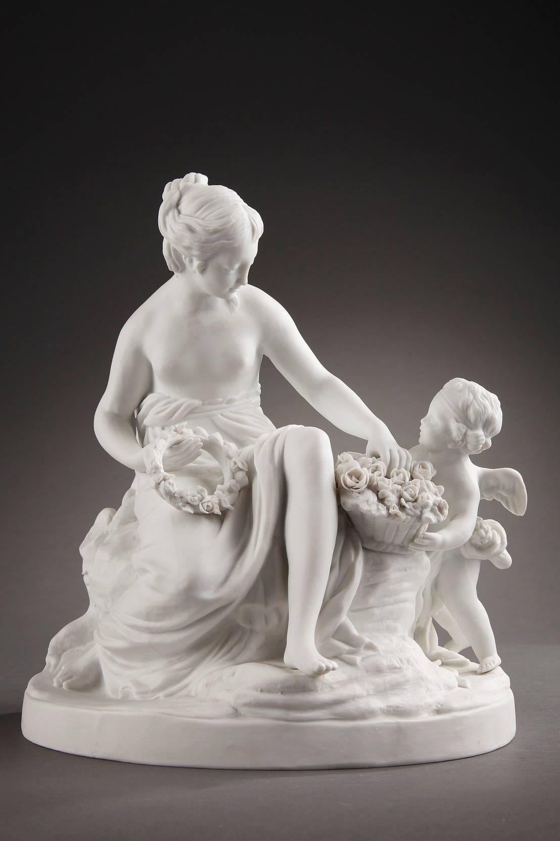 Louis XV Biscuit Group after a Sèvres Model: La Faiseuse De Couronnes