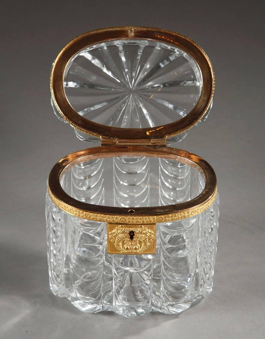Charles X Early 19th Century Cut Crystal Oval Jewelry Box