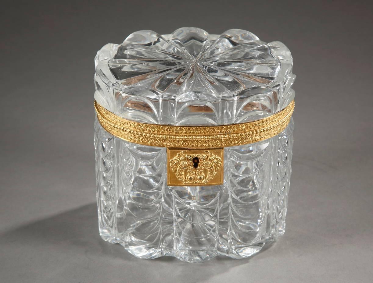 French Early 19th Century Cut Crystal Oval Jewelry Box