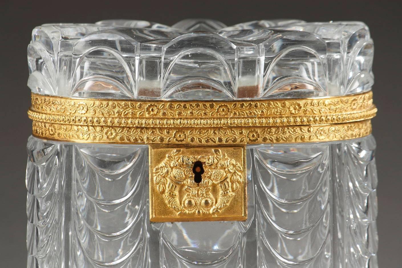 Gilt Early 19th Century Cut Crystal Oval Jewelry Box