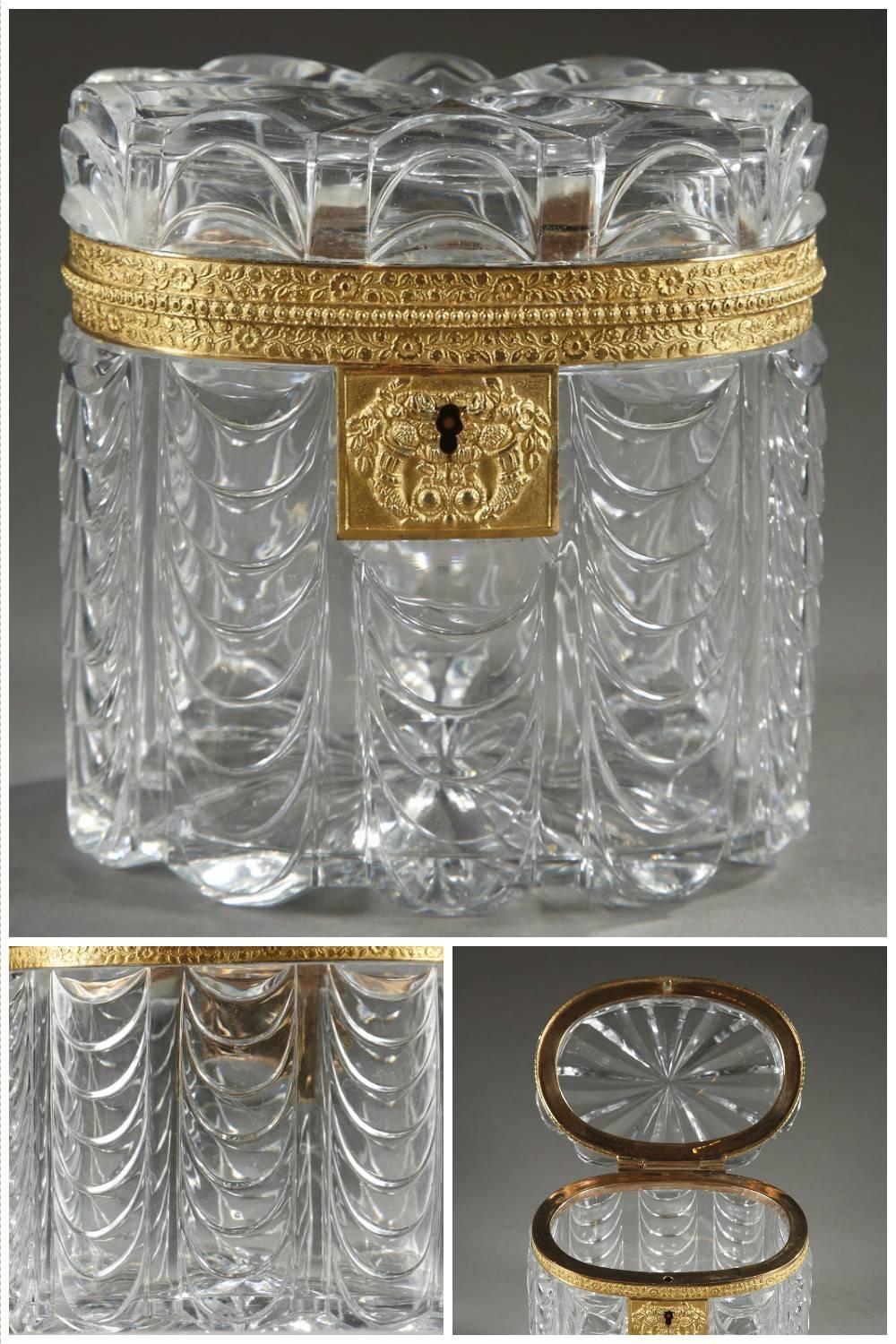 Early 19th Century Cut Crystal Oval Jewelry Box 3