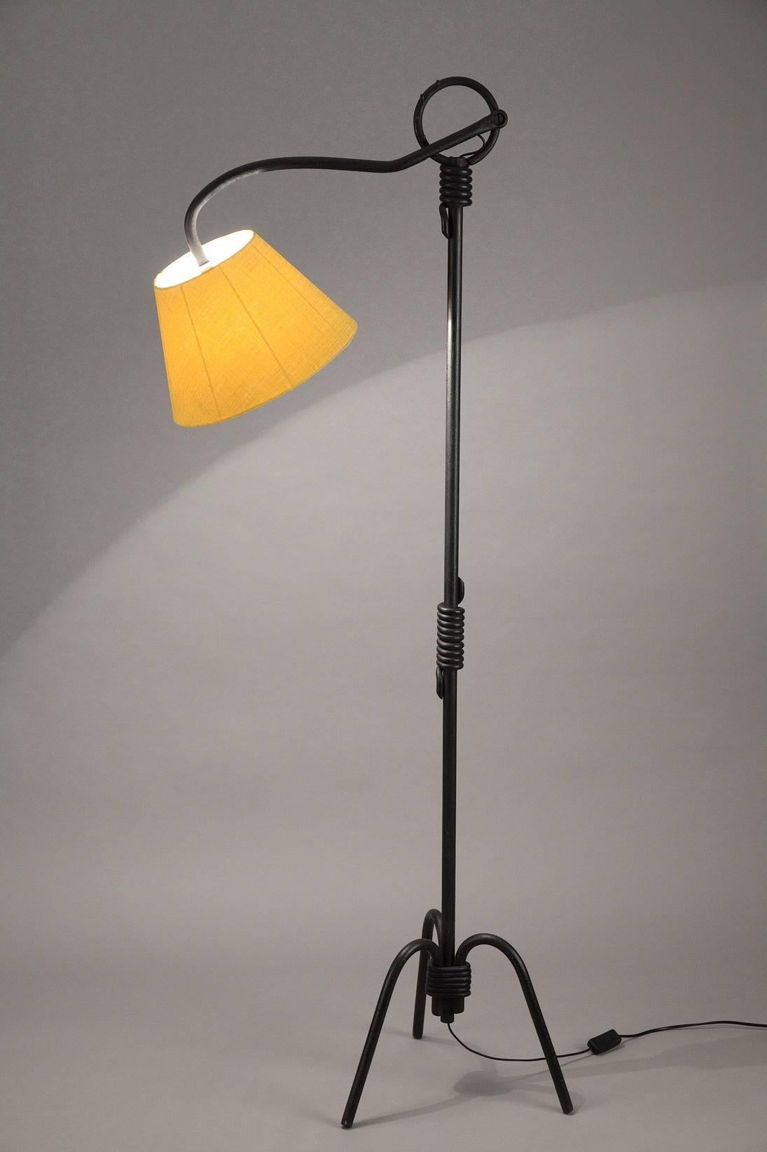 French Black Lacquered Iron Tripod Lampstand after a Model by Jean Royère