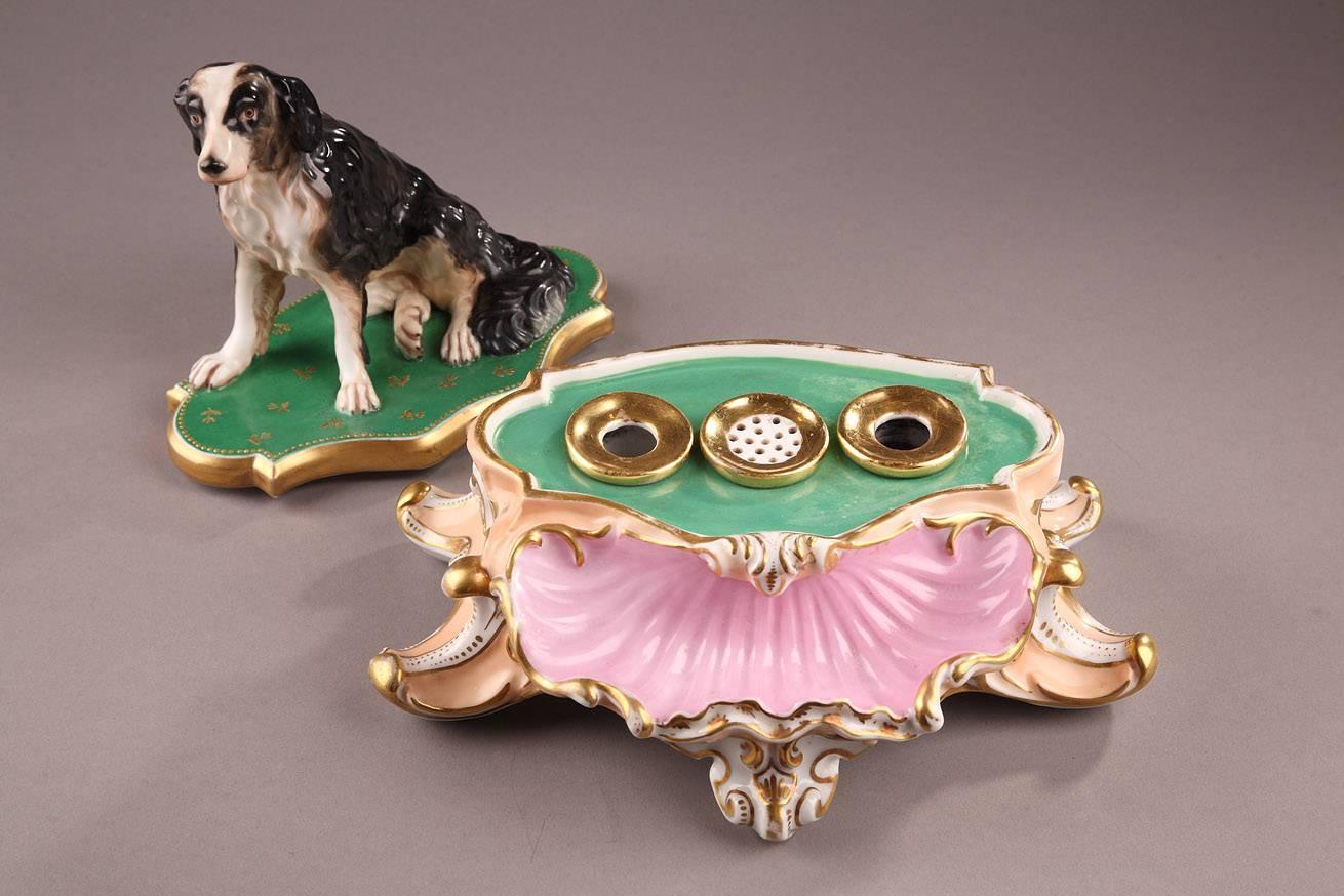 Paris Porcelain Inkstand Decorated with Sitting Dog 1