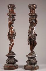 Pair of 17th Century Putti Sculpted in Walnut