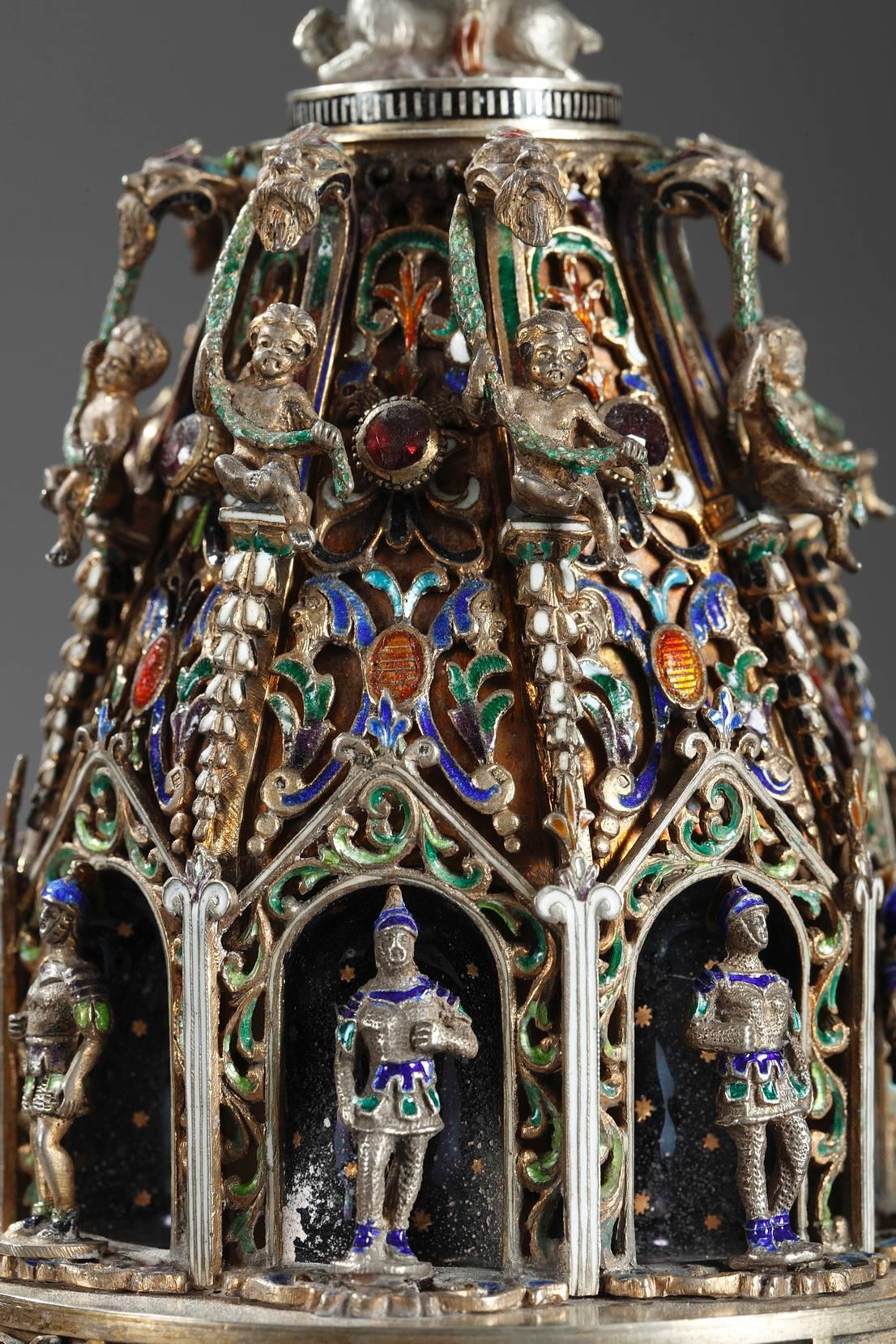 Mid-19th Century Viennese Enamel and Silver Clock