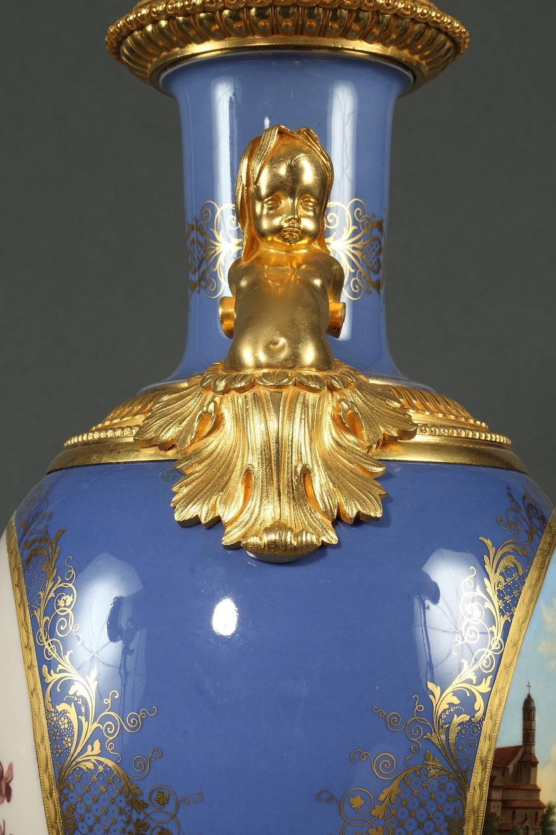 Ormolu Large Porcelain and Gilt Bronze Vases in Louis XV Style