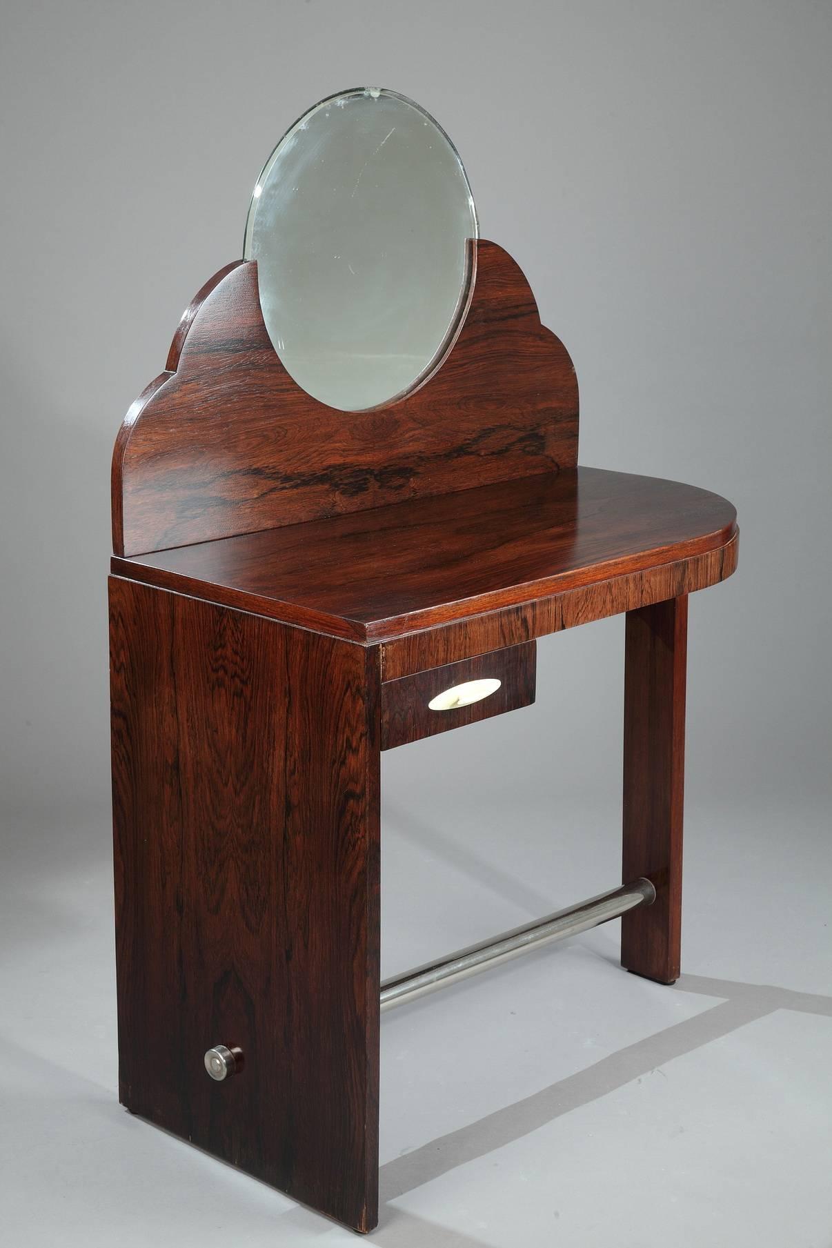 Metal Rosewood Art Deco Dressing Table Attributed to Maison Dominique