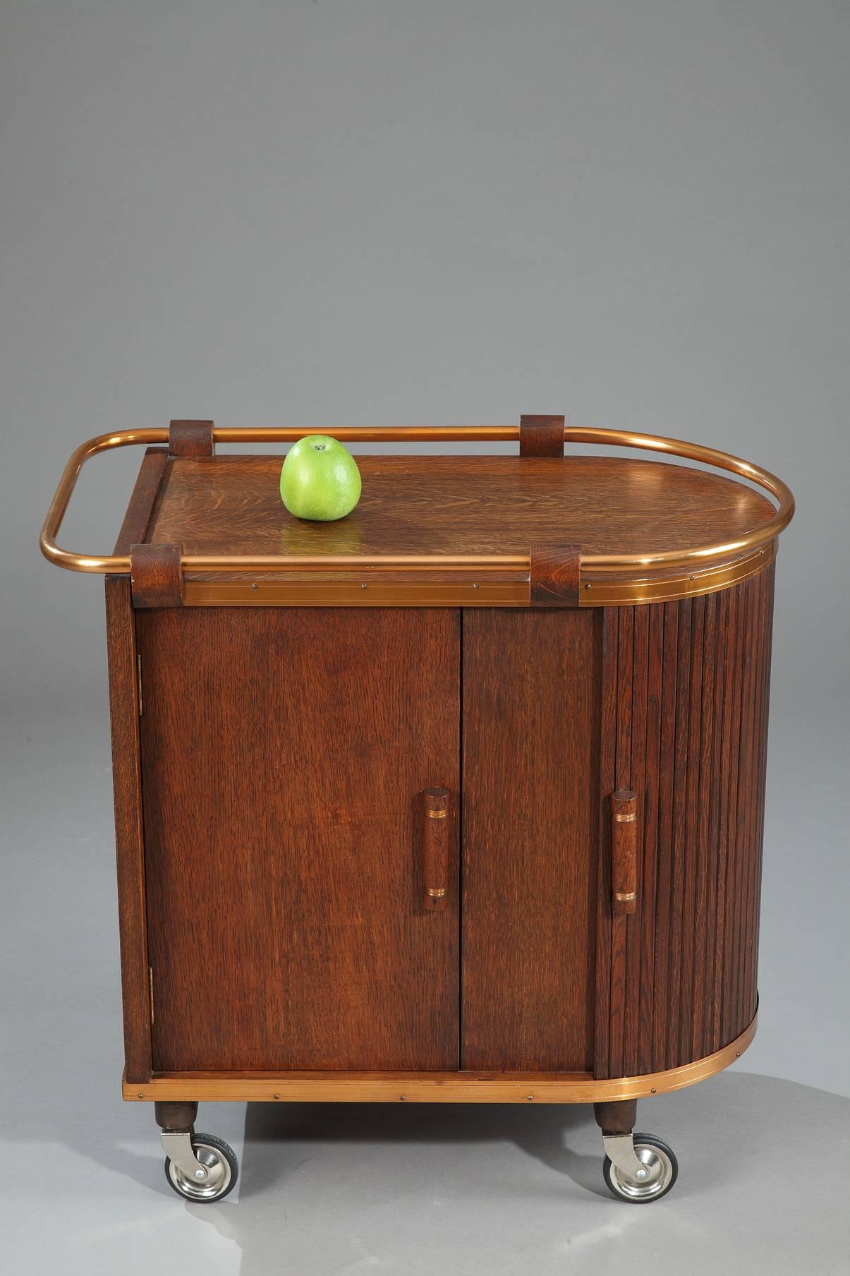 Mid-Century Oak Bar Cart with Sliding Doors In Good Condition In Paris, FR