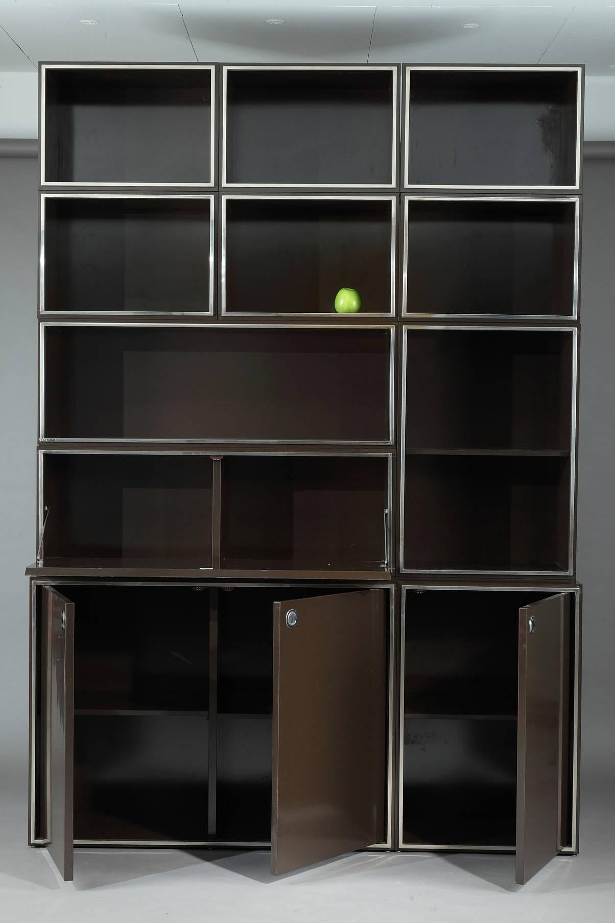 Wood 1970s Modular Wall Unit Attributed to Willy Rizzo