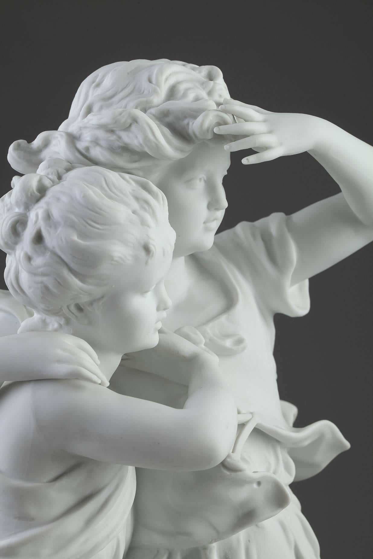 Porcelaine Fin du 19e siècle Mère et fille d'après Hippolyte Moreau