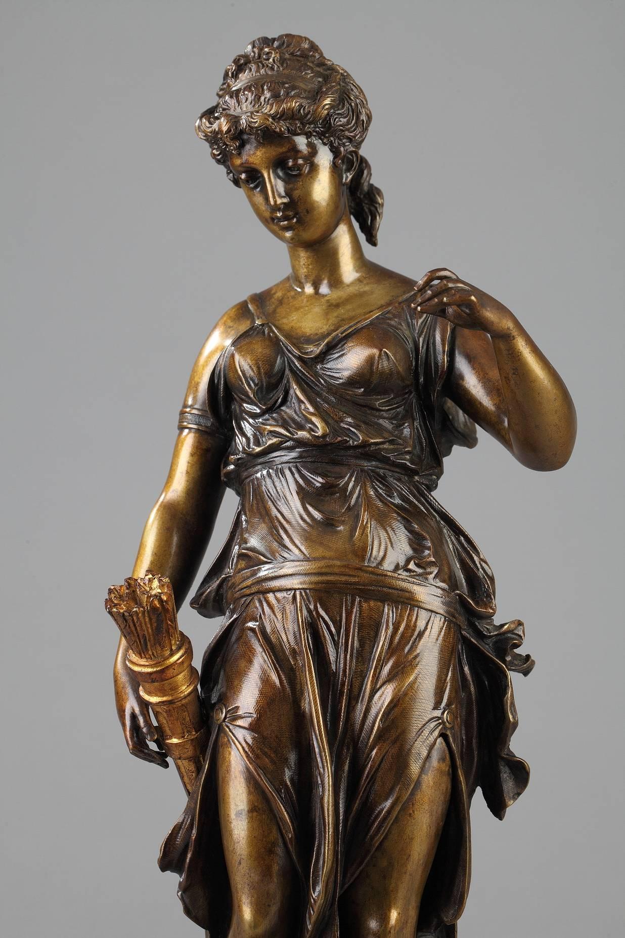 Patinated Late 19th Century Bronze Sculpture Diana by Anatole J. Guillot