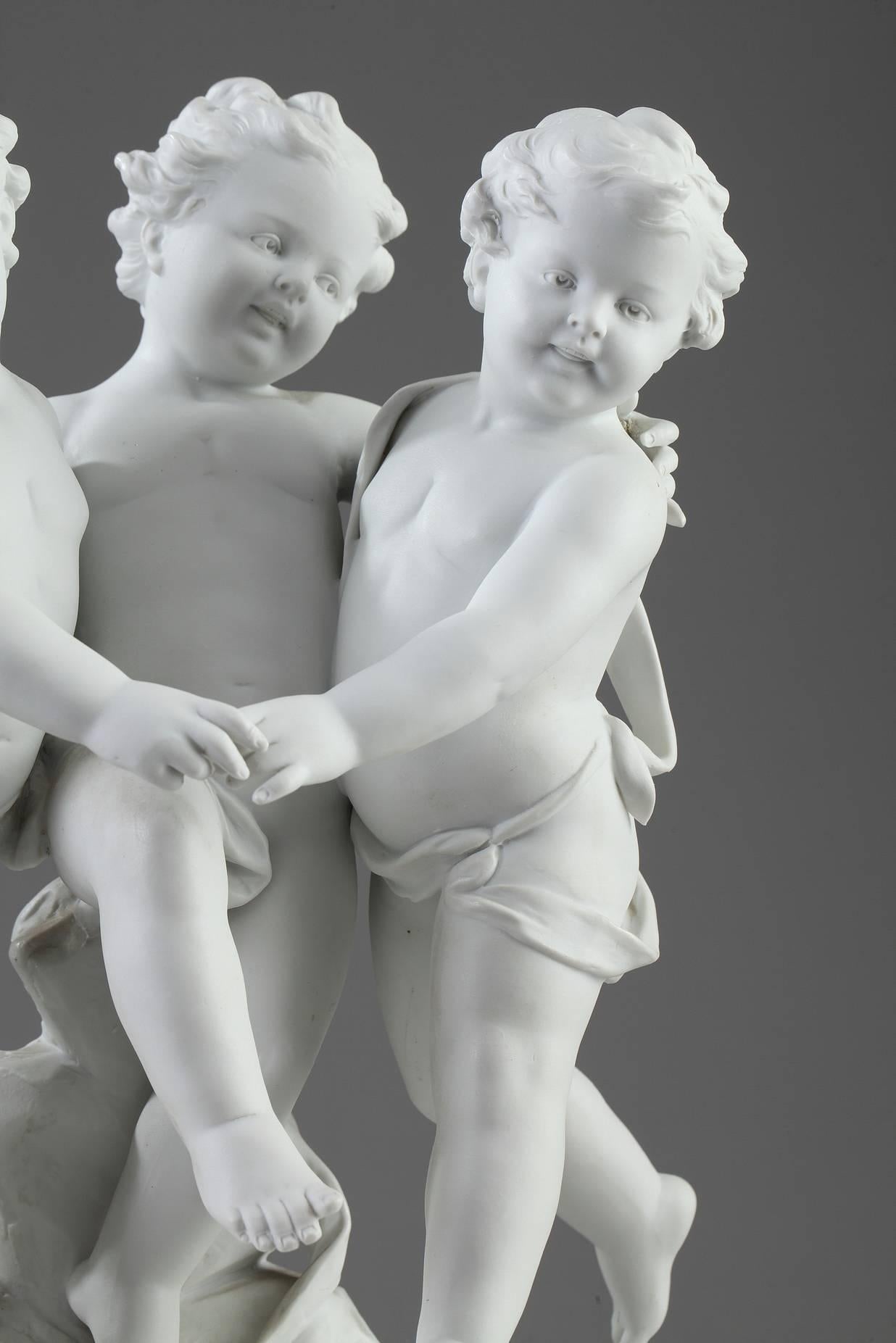 Louis XVI Late 19th Century Bisque Sculpture with Putti Signed Marion