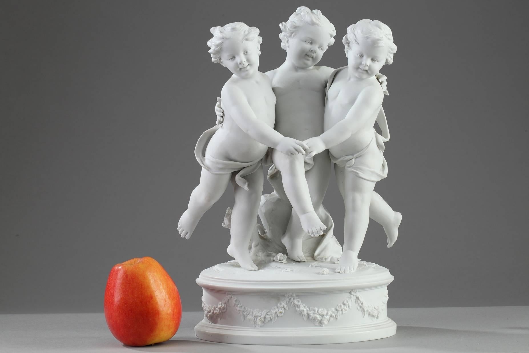 Late 19th Century Bisque Sculpture with Putti Signed Marion In Good Condition In Paris, FR