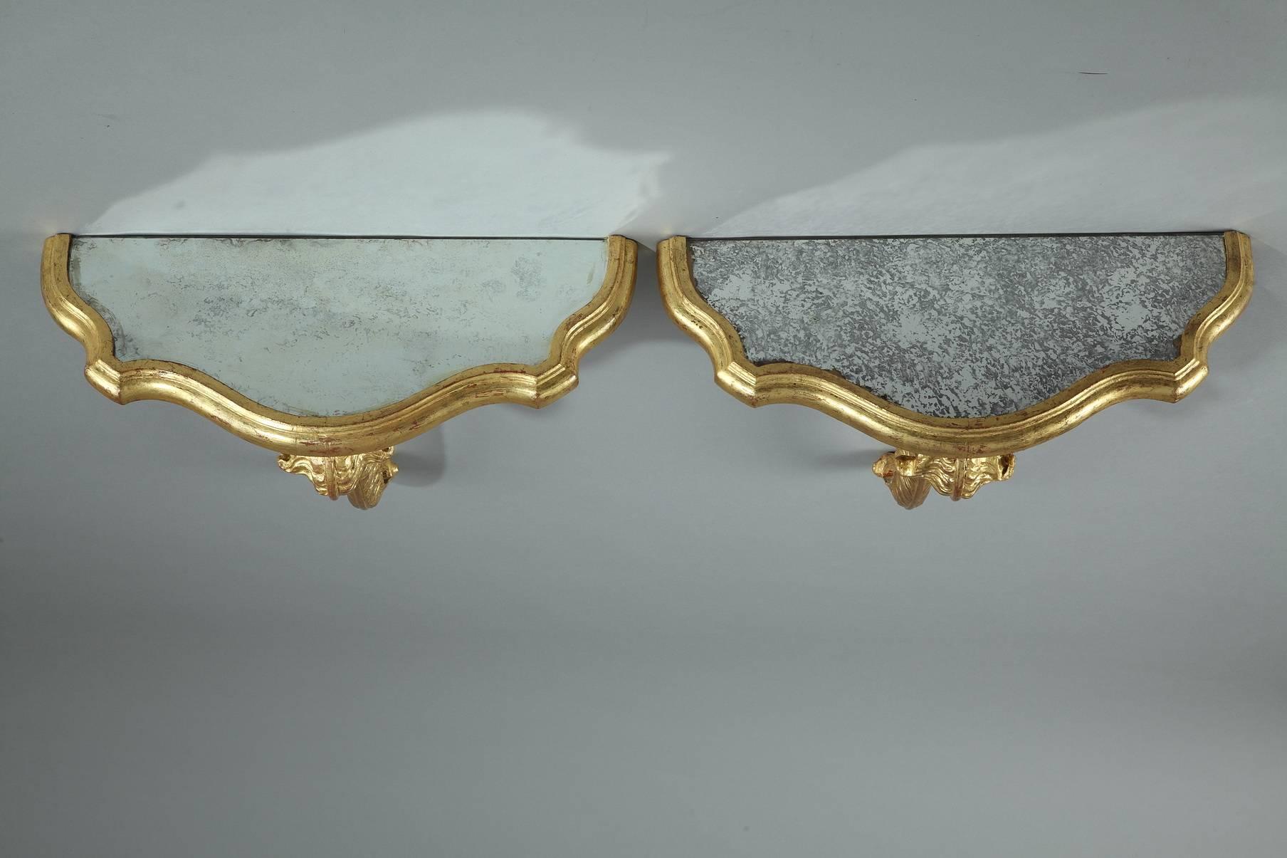 Louis XV Pair of Small Giltwood Consoles