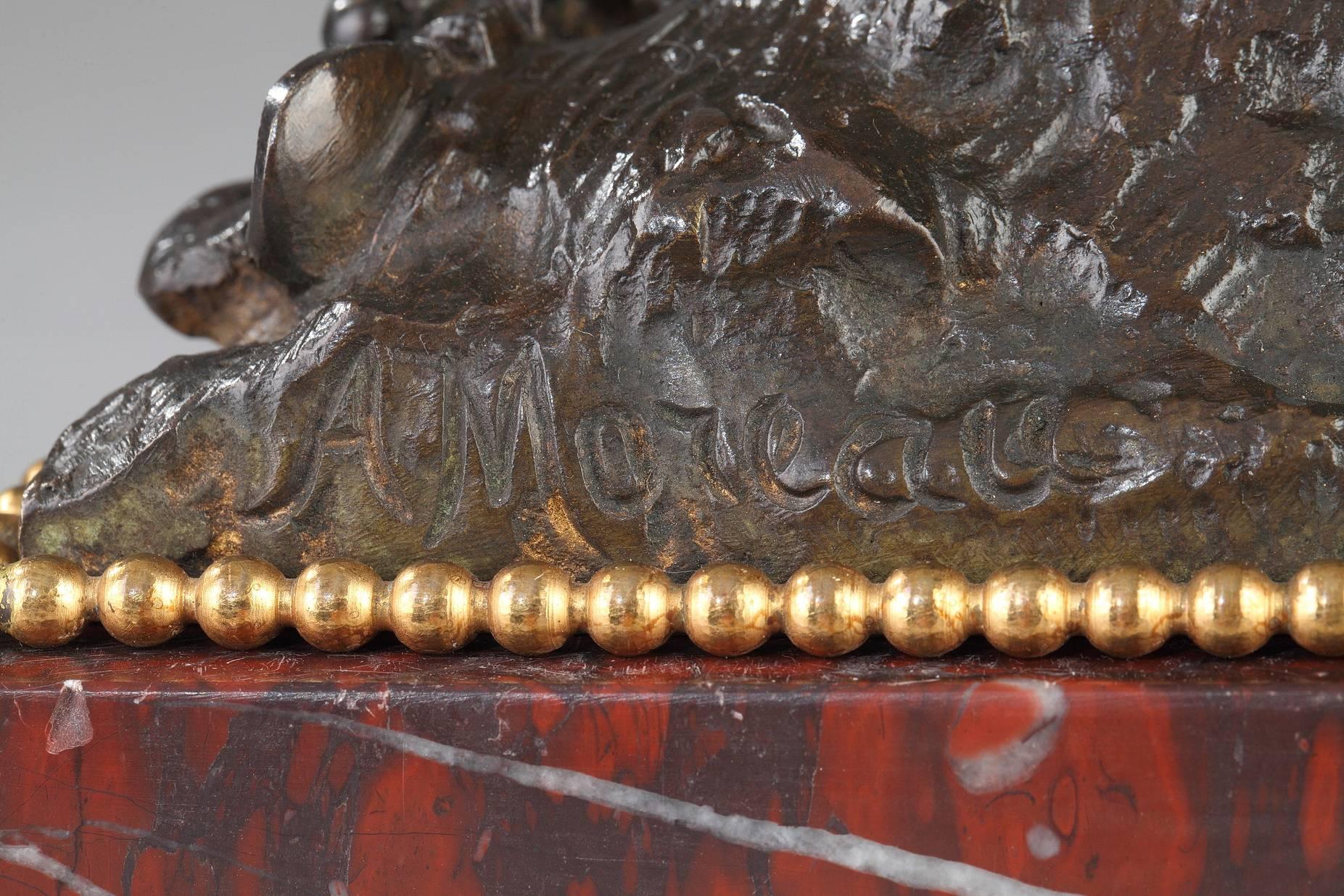 Bronzeskulptur:: Putten:: die mit einem Ziegenbock spielen von Auguste Moreau (Französisch)