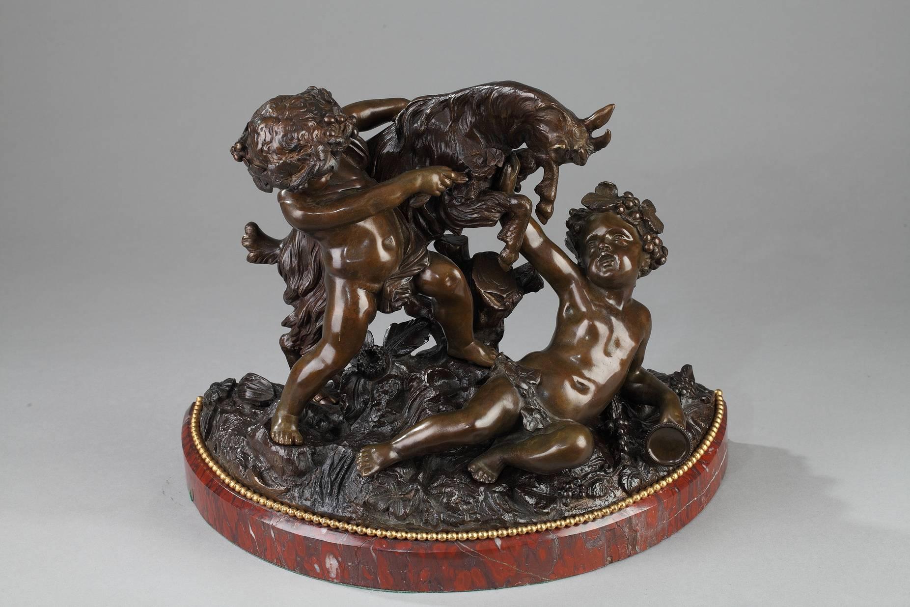 Bronzeskulptur:: Putten:: die mit einem Ziegenbock spielen von Auguste Moreau im Zustand „Gut“ in Paris, FR