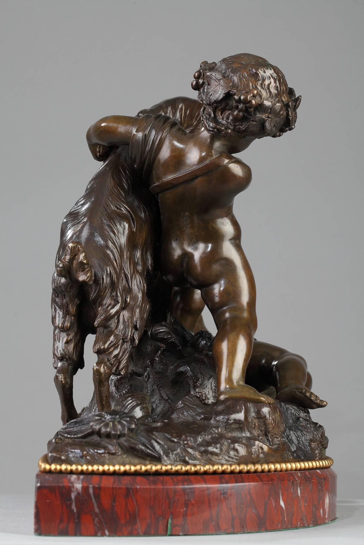 Bronzeskulptur:: Putten:: die mit einem Ziegenbock spielen von Auguste Moreau (19. Jahrhundert)