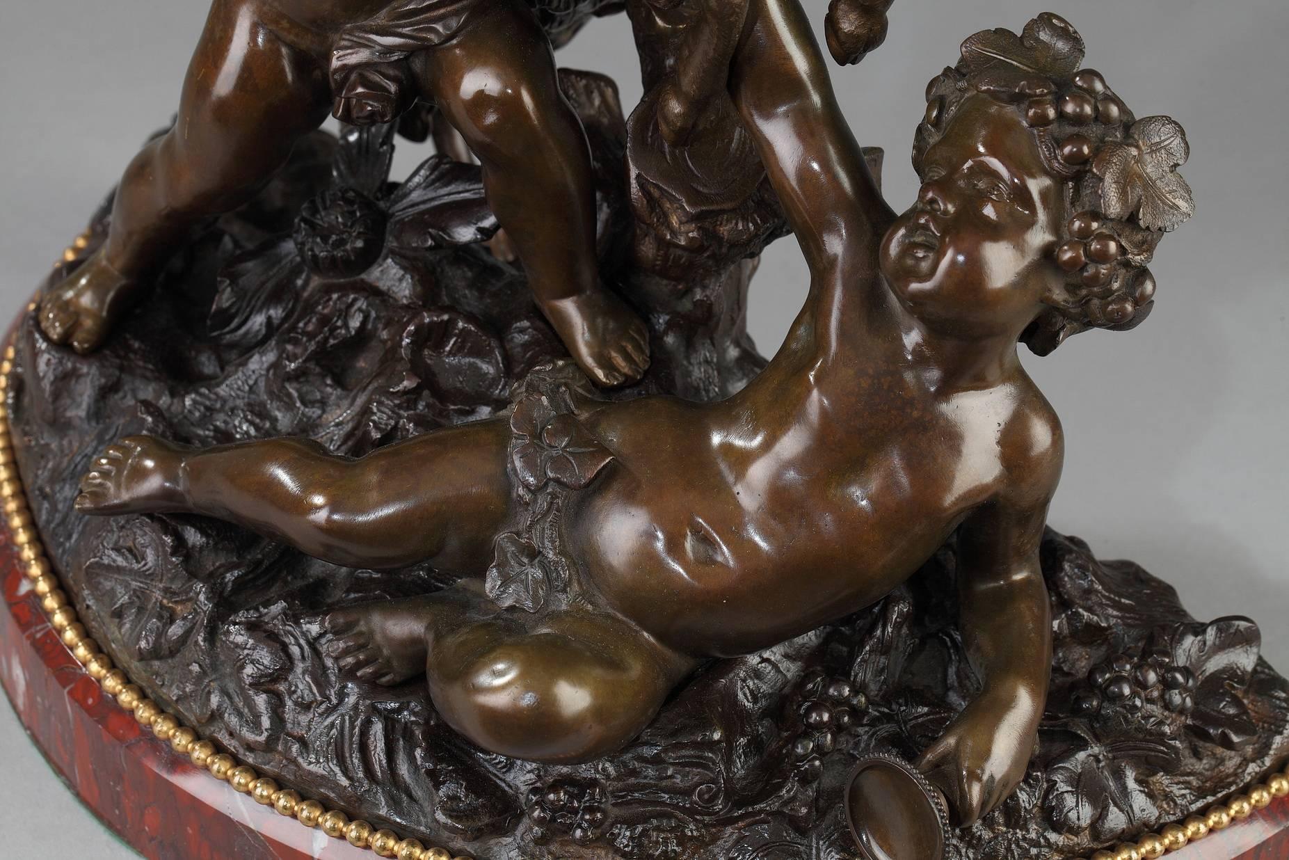 Bronzeskulptur:: Putten:: die mit einem Ziegenbock spielen von Auguste Moreau 1