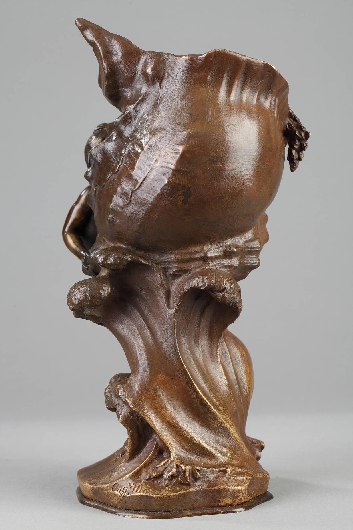 Patinated Pair of 19th Century Vases Sculpted by Auguste Moreau