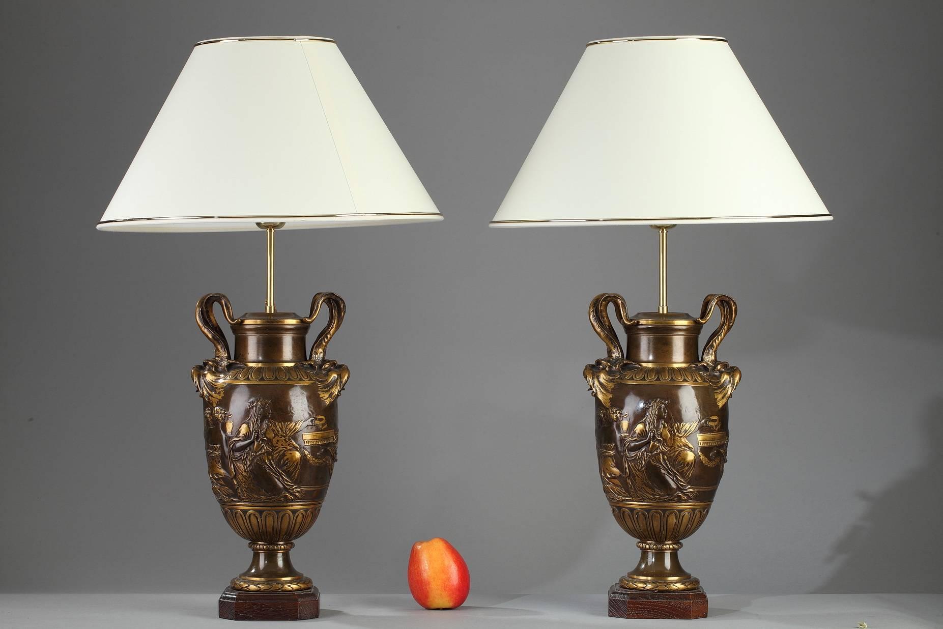 19th Century Pair of Vases Lamps by Ferdinand Barbedienne (1810-1892)