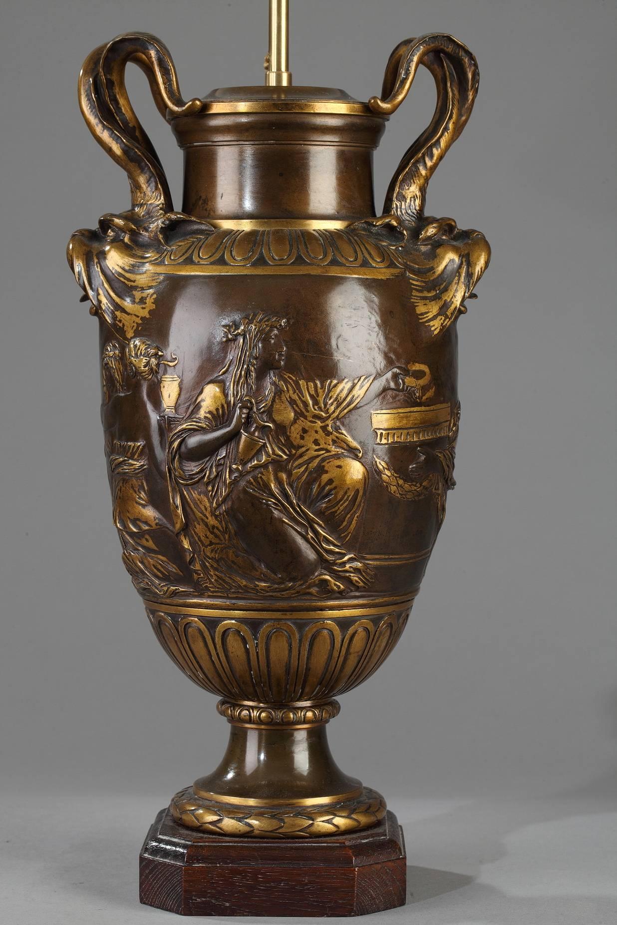 Bronze Pair of Vases Lamps by Ferdinand Barbedienne (1810-1892)
