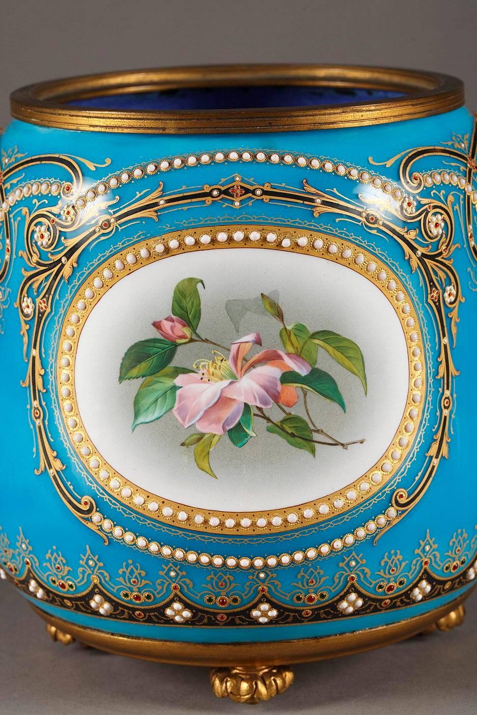 Late 19th Century Pair of Blue Bresse Enamel Jardinières 2