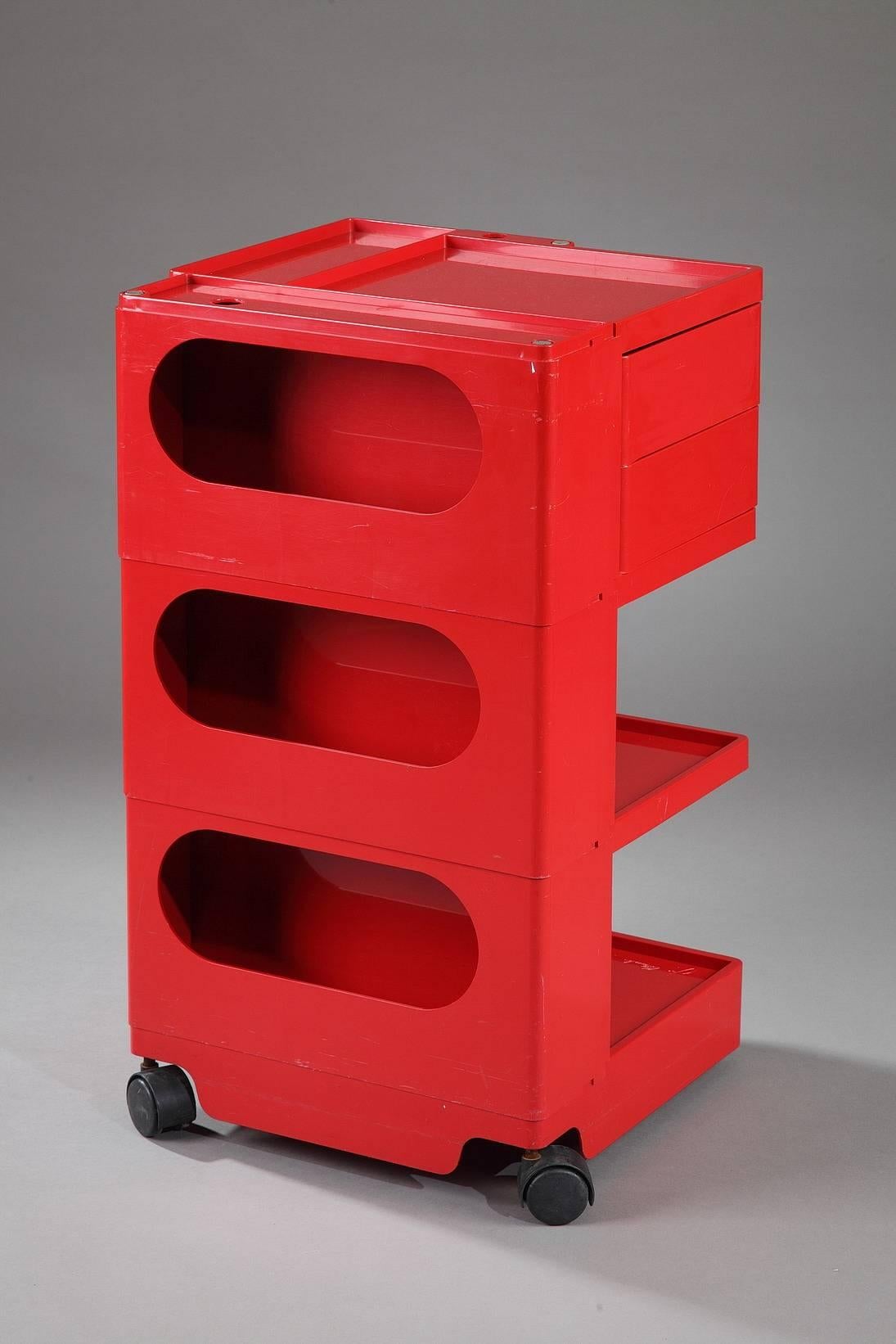 Boby portable storage unit in red plastic designed by Joe Colombo and manufactured during the 1970s. Some scratches. Another storage unit is available.

Boby is much more than a simple container: it is the trolley storage unit that made design