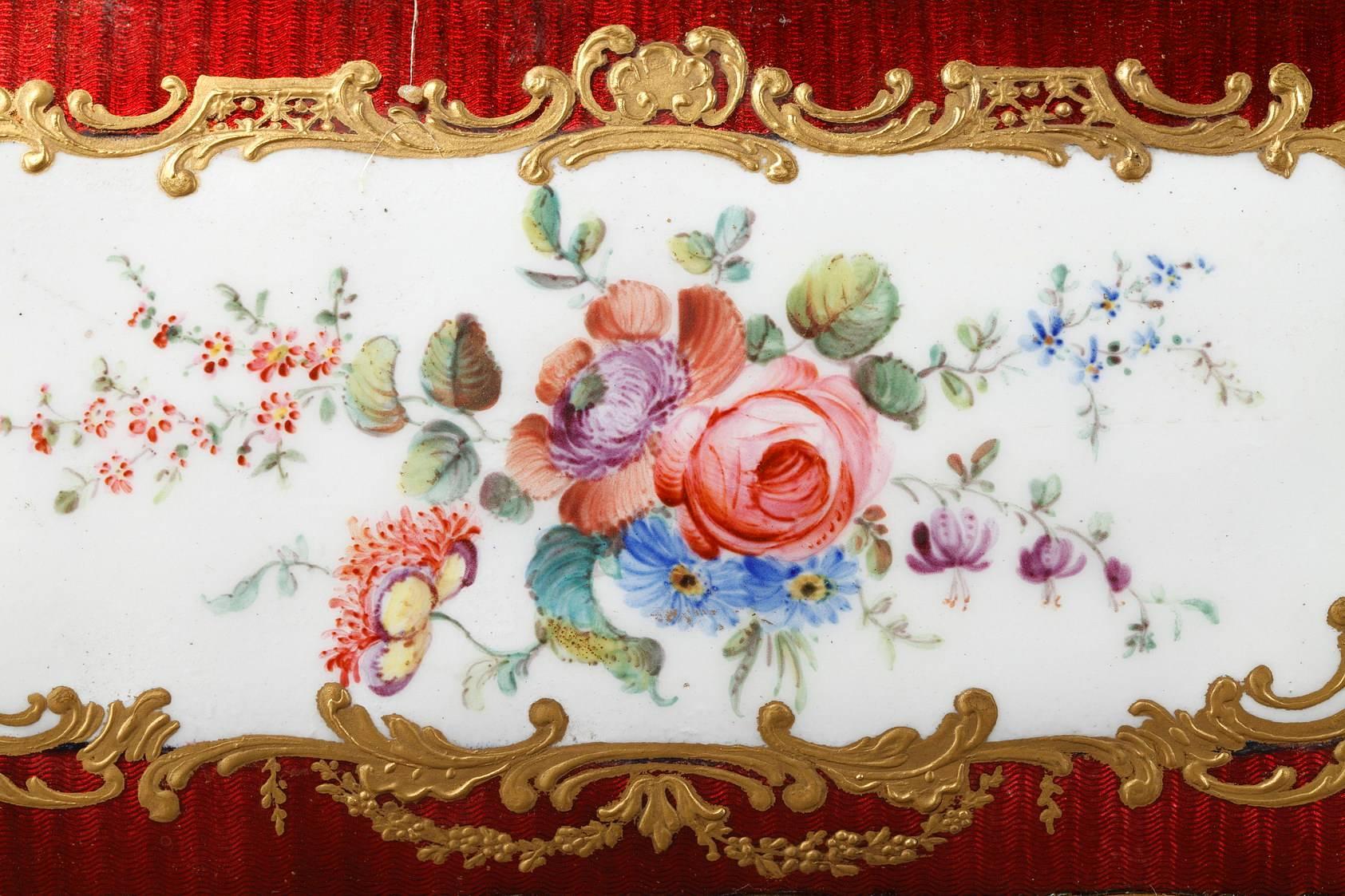 Louis XV Mid-19th Century Red Enameled Keepsake Box with Mythological Scene