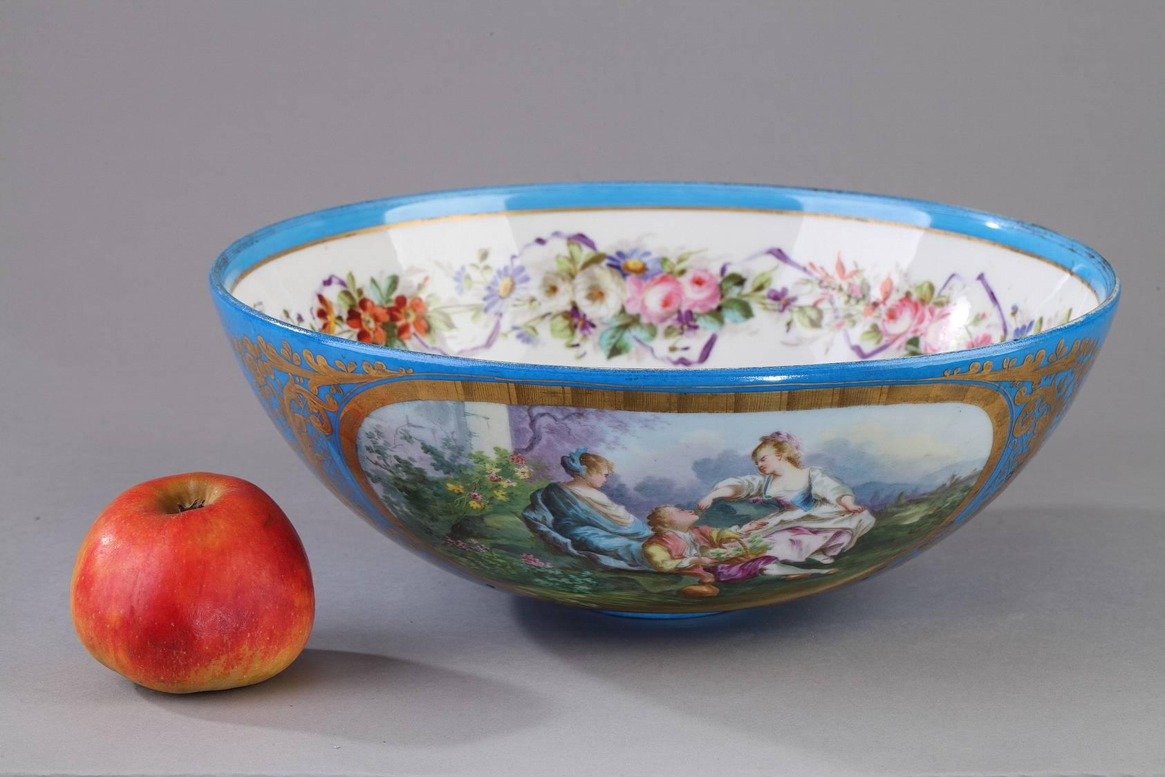 Louis XV 19th Century Large Porcelain Bowl in Sevres Taste