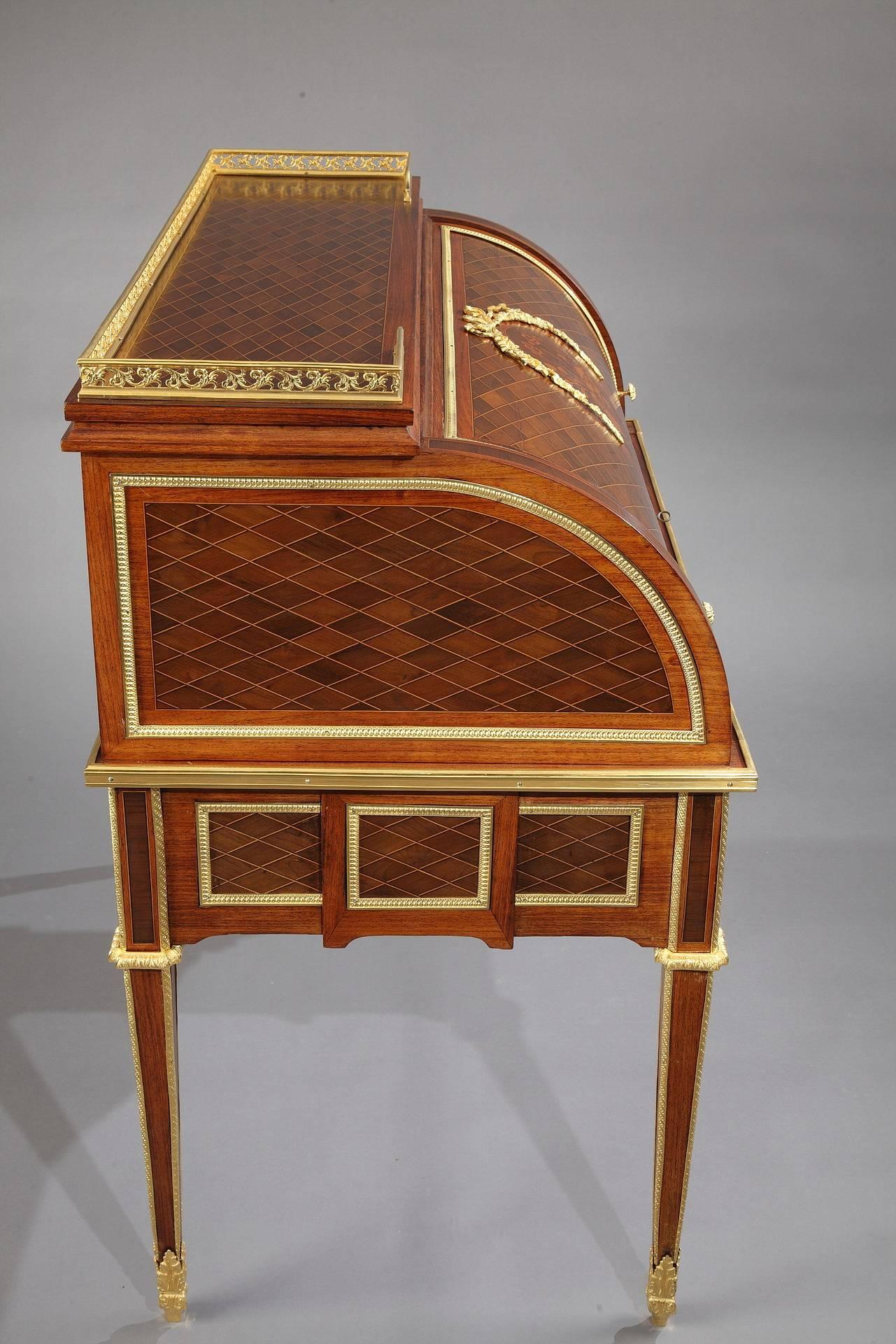19th Century Marquetry Rolltop Desk after One Commissioned by Marie-Antoinette to Riesener